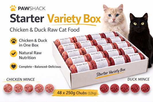 Starter Variety Box – Chicken & Duck Raw Cat Food 48 x 250g Chubs (12kg)